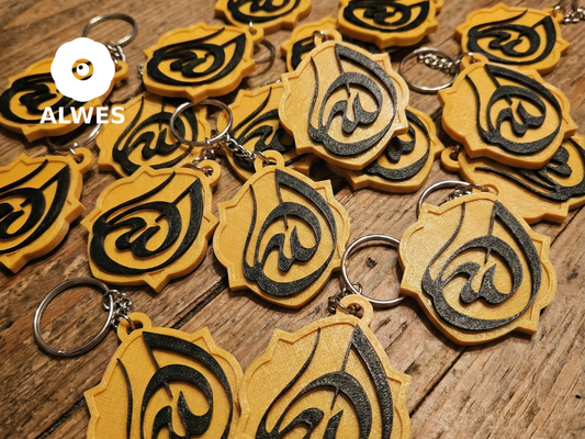 Modern Hat Sanatı "Allah" Yazılı  Anahtarlık