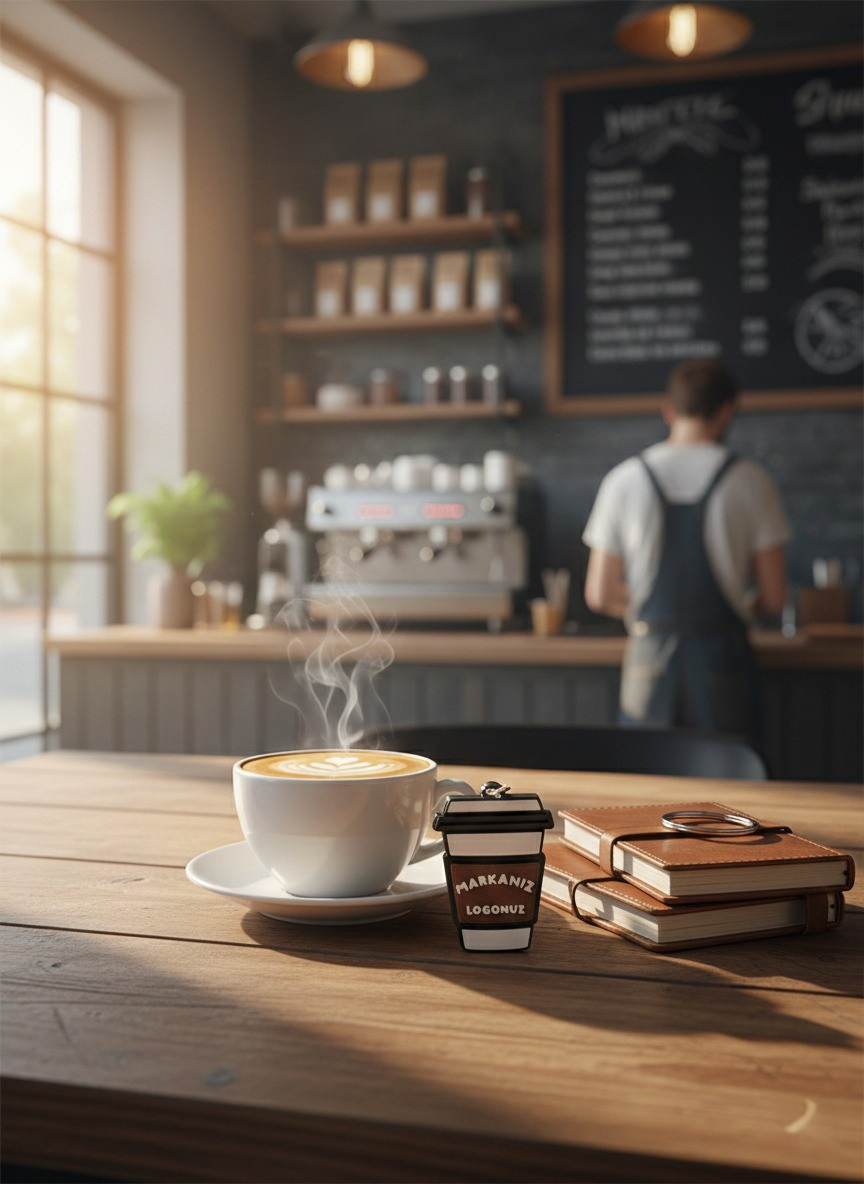 Özel Logolu Kahve Bardağı Anahtarlık - Kafe & Restoranlar İçin